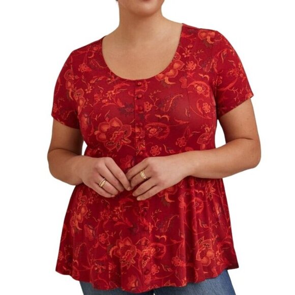 torrid Tops - New Torrid Super Soft Button-Front Seamed Top Women's Size M/L Red Paisley NWT